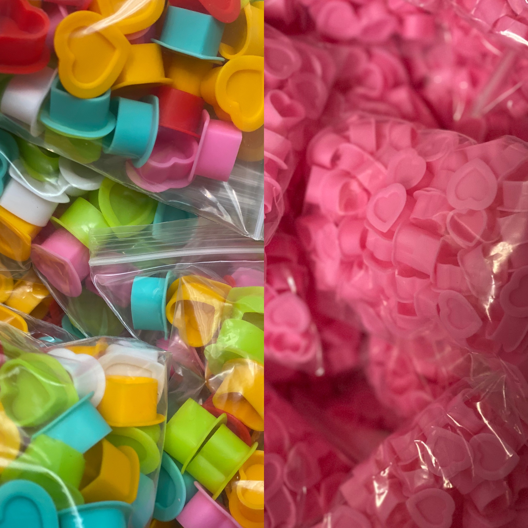 Pink and Multicoloured heart shaped silicone ink cups ink caps