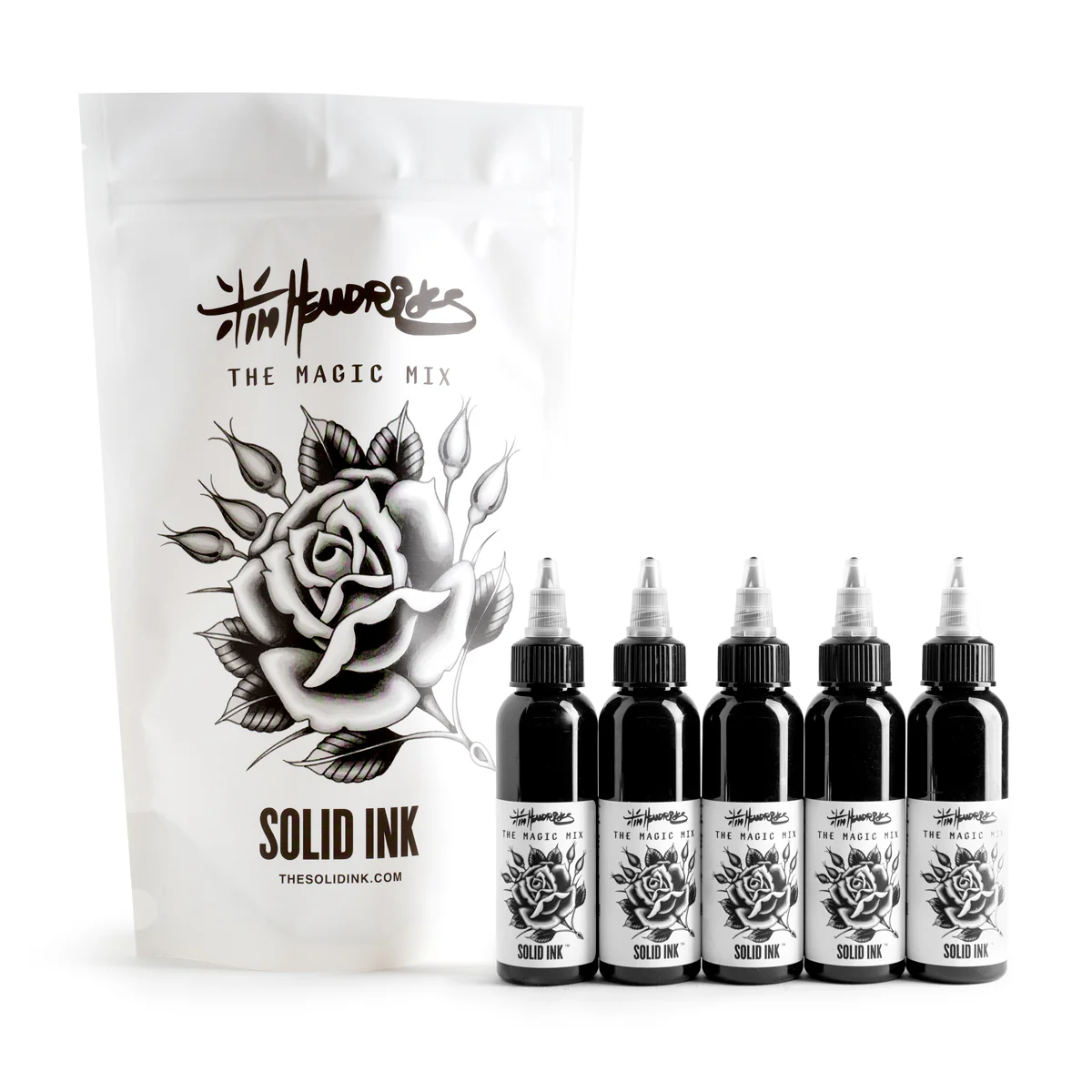 solid ink - tim hendricks 5 x 1oz bottles hero shot - saviour tattoo supplies