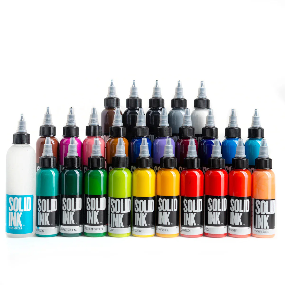 Solid Ink 25 Colour Set 1oz tattoo ink bottles collection - Saviour Tattoo Supplies