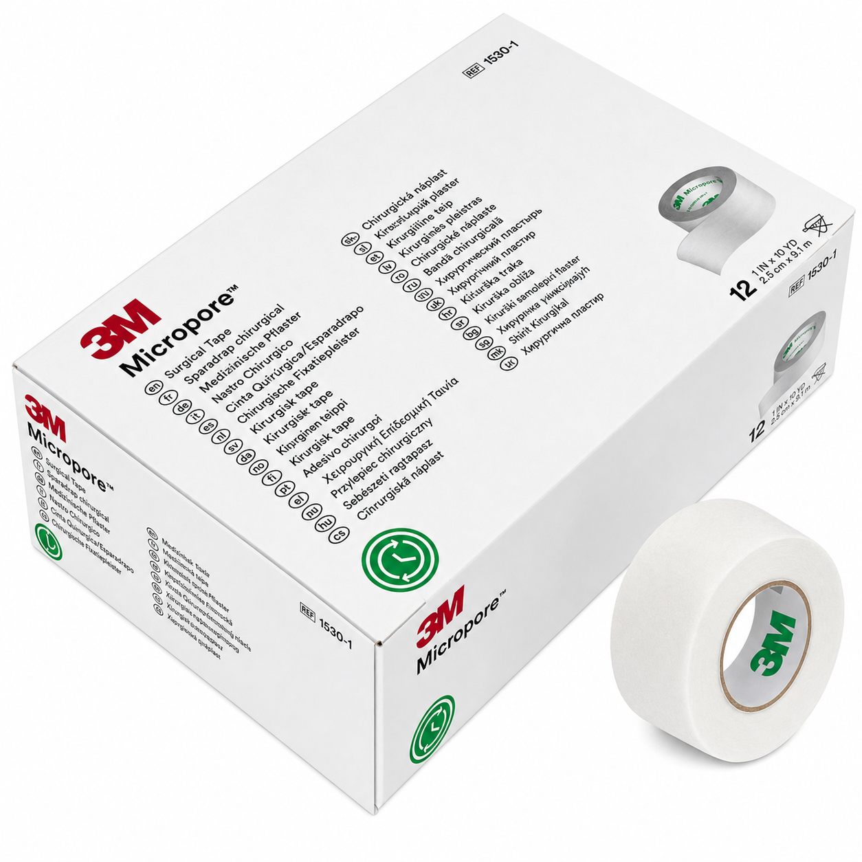 3M Micropore surgical tape 2.5cm x 9.1m box of 12 rolls with individual tape roll - saviour tattoo supplies