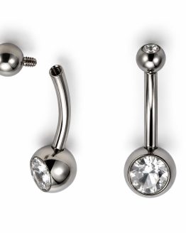 Titanium internally threaded navel belly bar 1.6mm x 12mm with double clear gems